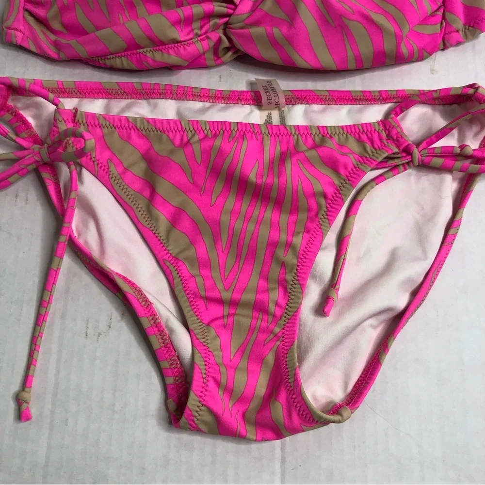 Victorias Secret Bikini Womens Small Zebra Print Pink Tan Strapless Top Padded